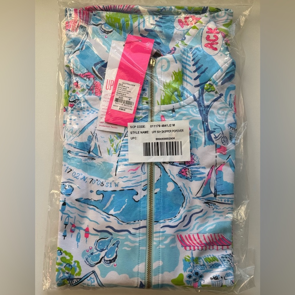 New Lilly Pulitzer UPF 50+ Skipper Popover Whisper Blue Lilly Loves Nantucket M - Picture 5 of 5